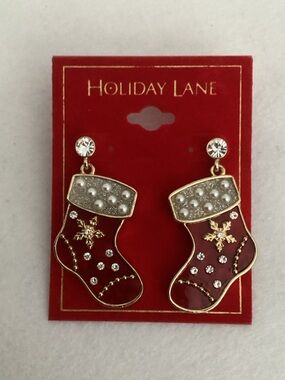 Holiday Lane Red Gold Imitation Pearl Stocking Drop Earrings